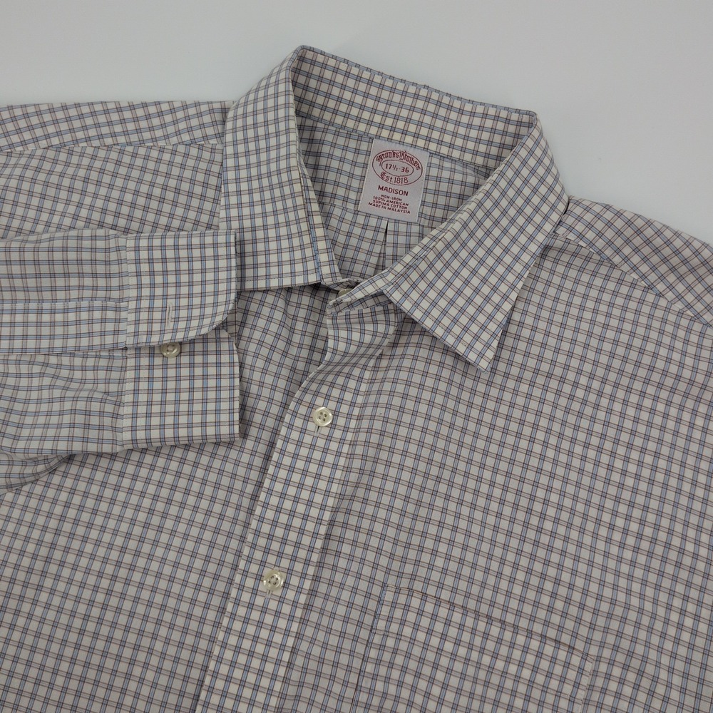 Brooks Brothers Mens Shirt 17 1/2 - 36 Plaid Madison Non Iron Supima Cotton